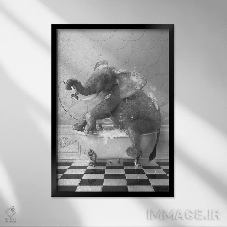 تابلو دکوراتیو فیل روی وان اثر جوفری فیلیپ - نمای قابدار مشکی