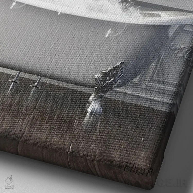 تابلو دکوراتیو پنگوئن ها در حمام در حال خوش گذرانی اثر جوفری فیلیپ - نمای نزدیک بافت بوم