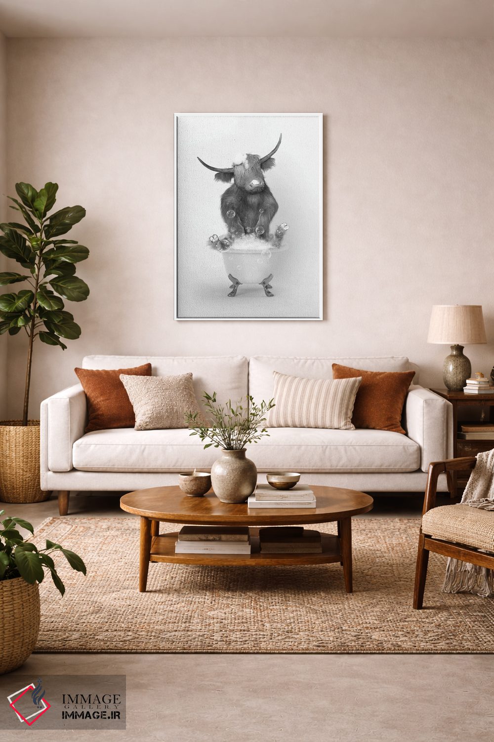 تابلو دکوراتیو گاو کوهستانی در حمام جلویی اثر جوفری فیلیپ - D4W