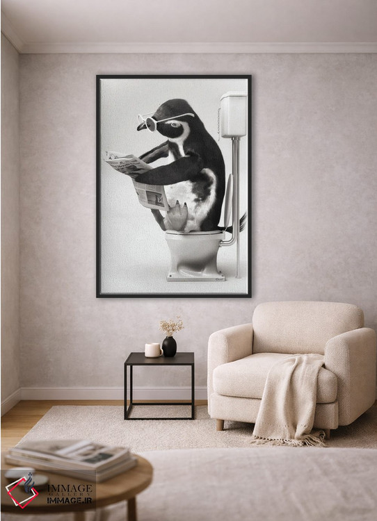 تابلو دکوراتیو پنگوئن در توالت سیاه و سفید اثر جوفری فیلیپ - D2B