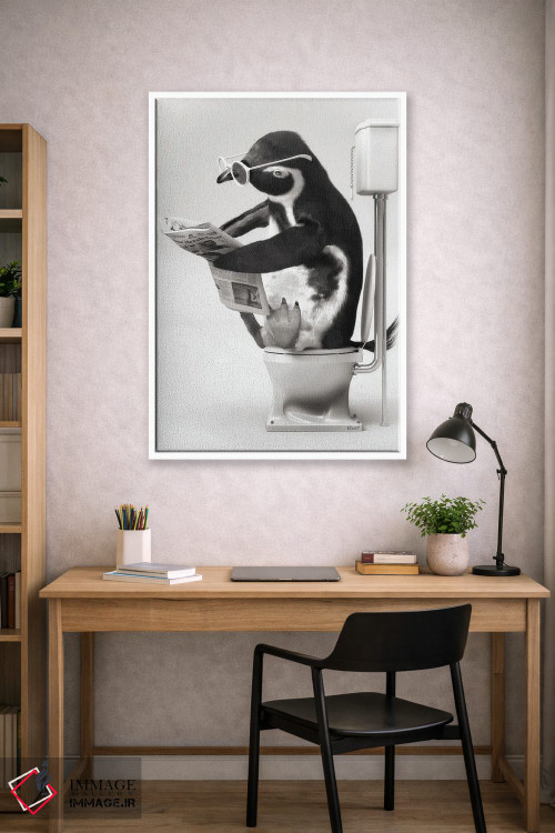 تابلو دکوراتیو پنگوئن در توالت سیاه و سفید اثر جوفری فیلیپ - D1W
