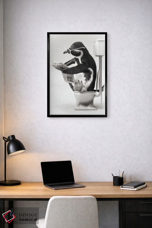 تابلو دکوراتیو پنگوئن در توالت سیاه و سفید اثر جوفری فیلیپ - D3B