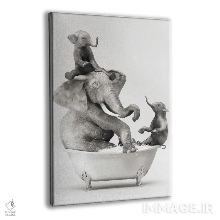 تابلو دکوراتیو فیل و بچه در حمام در حال خوش گذرانی اثر جوفری فیلیپ - نمای پرسپکتیو محصول