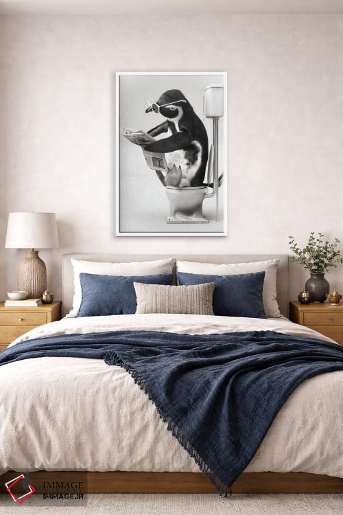 تابلو دکوراتیو پنگوئن در توالت سیاه و سفید اثر جوفری فیلیپ - D6W