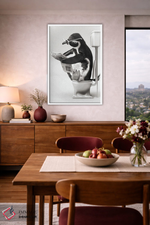 تابلو دکوراتیو پنگوئن در توالت سیاه و سفید اثر جوفری فیلیپ - D5W