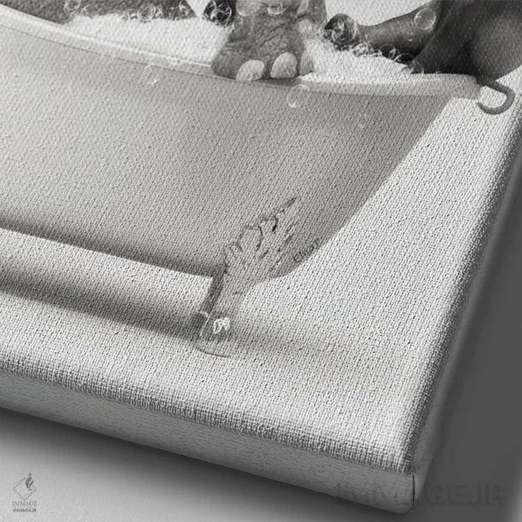 تابلو دکوراتیو فیل و بچه در حمام در حال خوش گذرانی اثر جوفری فیلیپ - نمای نزدیک بافت بوم