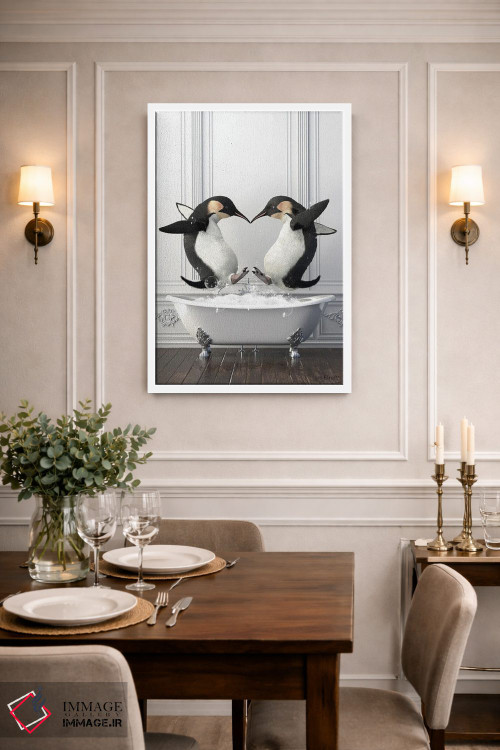 تابلو دکوراتیو پنگوئن ها در حمام در حال خوش گذرانی اثر جوفری فیلیپ - D1W