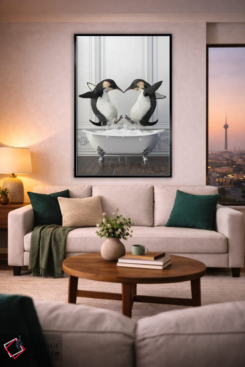 تابلو دکوراتیو پنگوئن ها در حمام در حال خوش گذرانی اثر جوفری فیلیپ - D2B