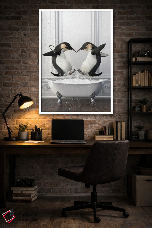 تابلو دکوراتیو پنگوئن ها در حمام در حال خوش گذرانی اثر جوفری فیلیپ - D4W