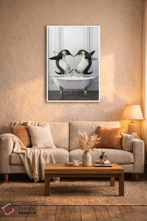 تابلو دکوراتیو پنگوئن ها در حمام در حال خوش گذرانی اثر جوفری فیلیپ - D3W