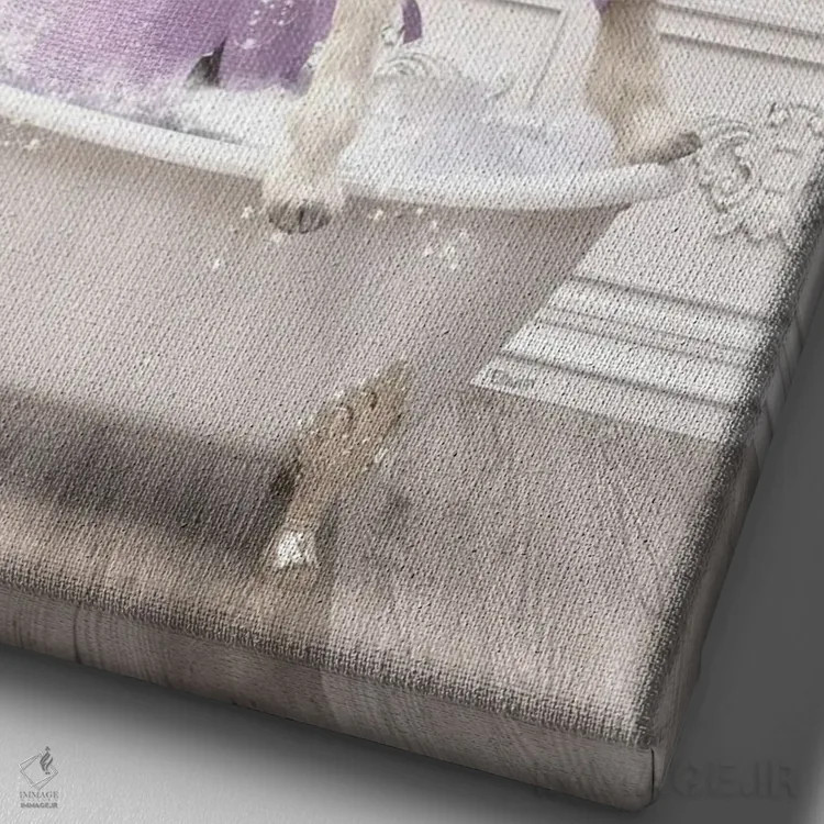 تابلو دکوراتیو زرافه در حمام با حوله حمامی اثر جوفری فیلیپ - نمای نزدیک بافت بوم