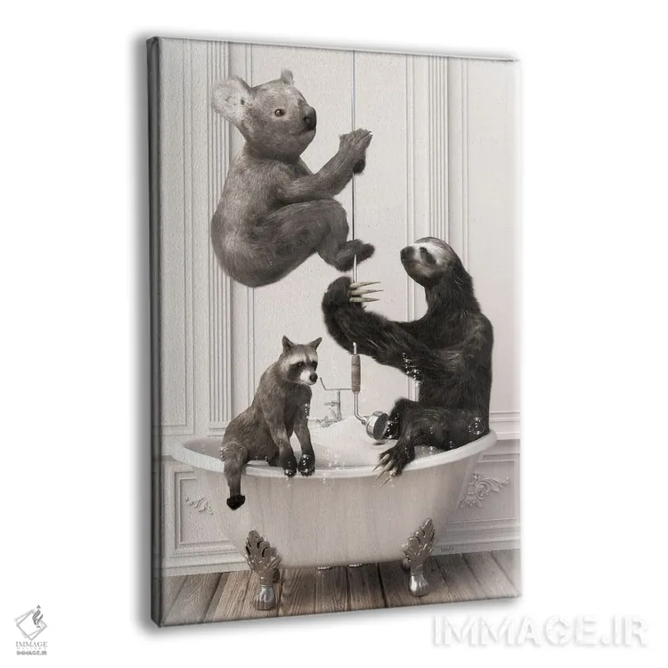 تابلو دکوراتیو تنبل و کوالا در حمام اثر جوفری فیلیپ - نمای پرسپکتیو محصول