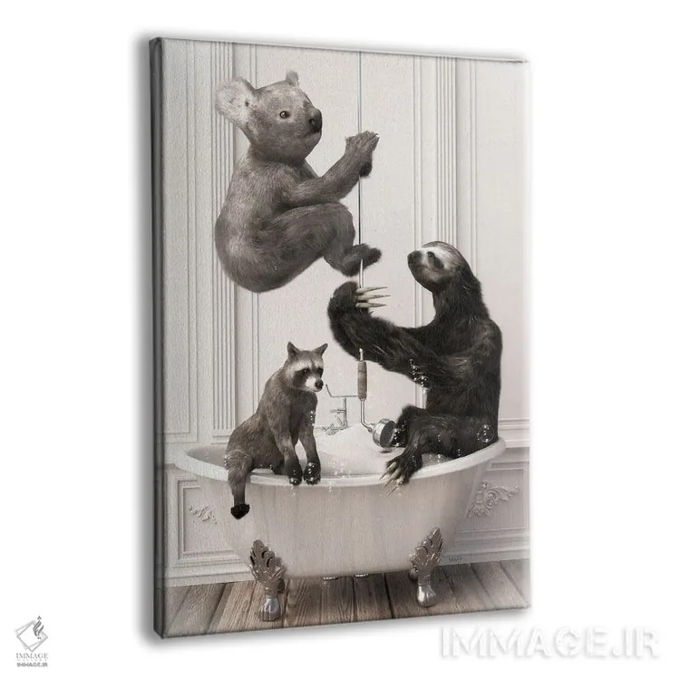 تابلو دکوراتیو تنبل و کوالا در حمام اثر جوفری فیلیپ - نمای پرسپکتیو محصول