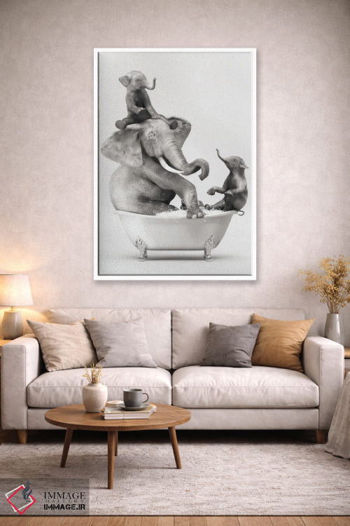 تابلو دکوراتیو فیل و بچه در حمام در حال خوش گذرانی اثر جوفری فیلیپ - D1W