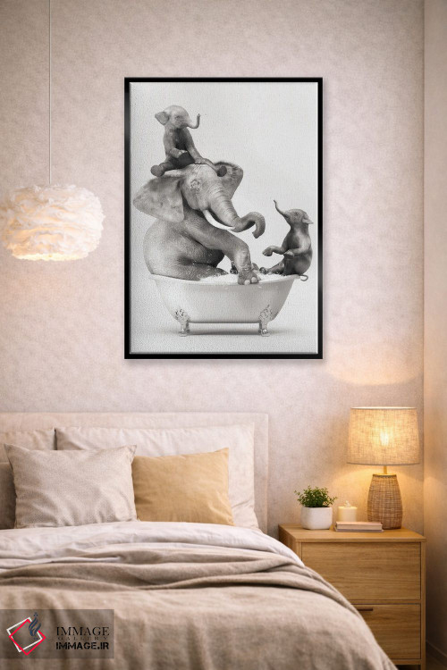 تابلو دکوراتیو فیل و بچه در حمام در حال خوش گذرانی اثر جوفری فیلیپ - D2B