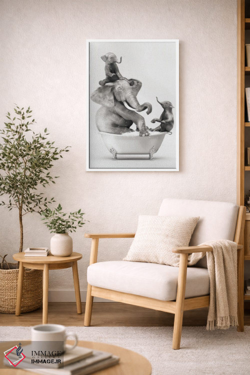 تابلو دکوراتیو فیل و بچه در حمام در حال خوش گذرانی اثر جوفری فیلیپ - D6W