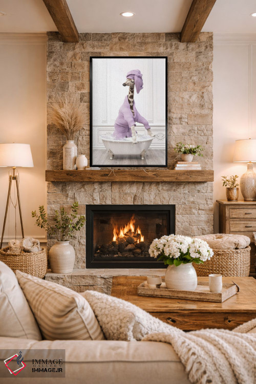 تابلو دکوراتیو زرافه در حمام با حوله حمامی اثر جوفری فیلیپ - D2B