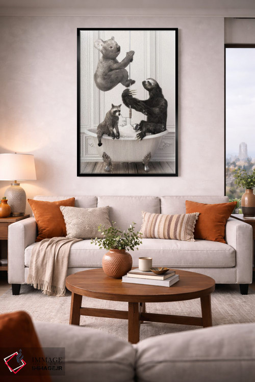 تابلو دکوراتیو تنبل و کوالا در حمام اثر جوفری فیلیپ - D2B