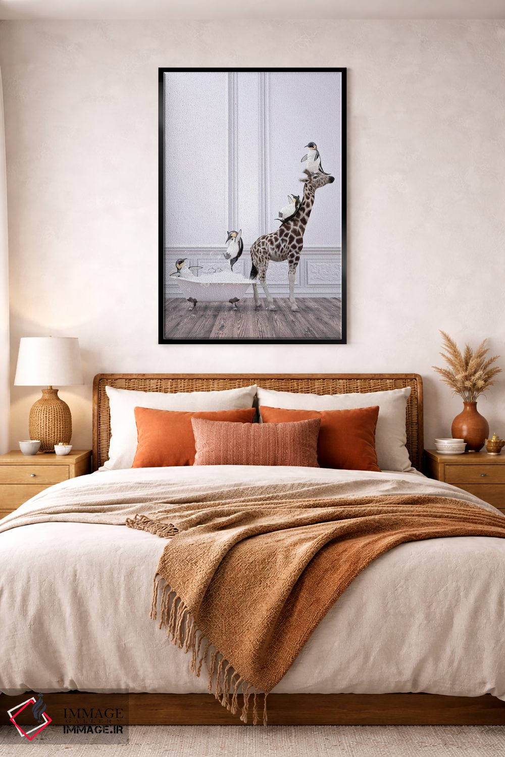 تابلو دکوراتیو پنگوئن و زرافه در حمام اثر جوفری فیلیپ - D4B