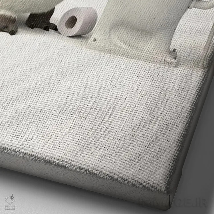 تابلو دکوراتیو پنگوئن در دستشویی با بچه اش اثر جوفری فیلیپ - نمای نزدیک بافت بوم