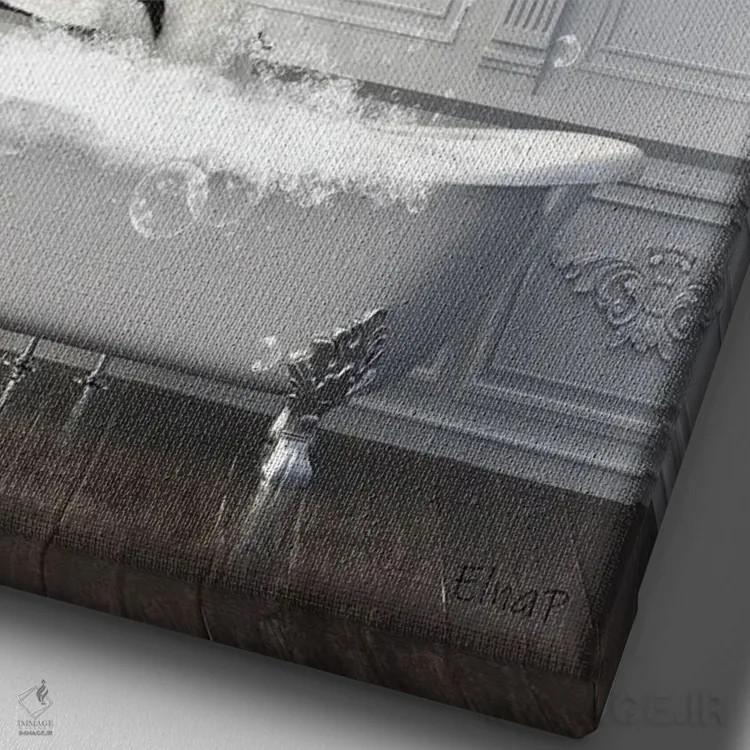 تابلو دکوراتیو پنگوئن در حمام پر از حباب اثر جوفری فیلیپ - نمای نزدیک بافت بوم