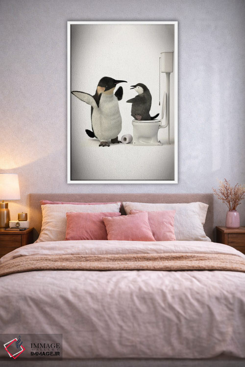 تابلو دکوراتیو پنگوئن در دستشویی با بچه اش اثر جوفری فیلیپ - D2W