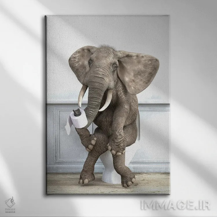 تابلو دکوراتیو فیل در دستشویی اثر جوفری فیلیپ - نمای روبهرو روی دیوار