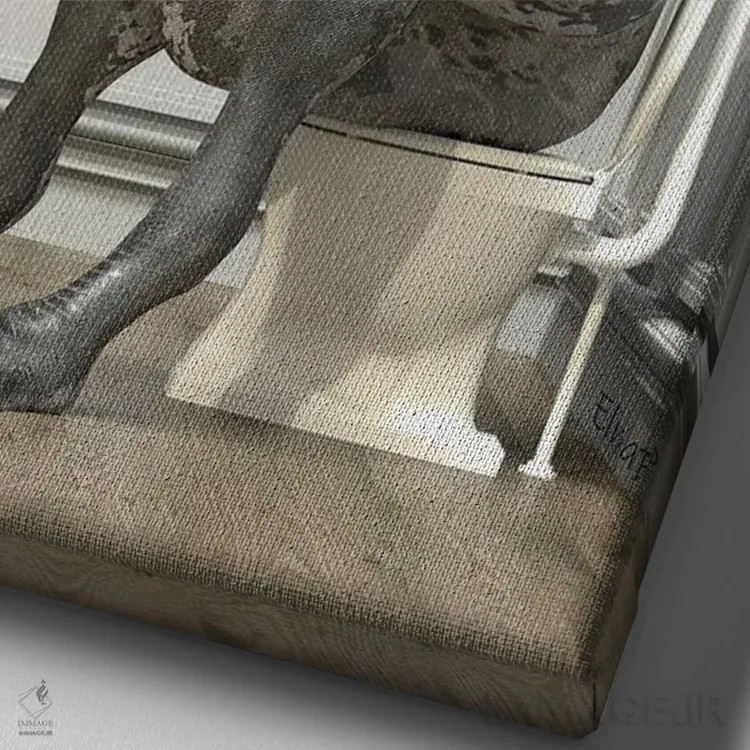 تابلو دکوراتیو تی رکس در دستشویی اثر جوفری فیلیپ - نمای نزدیک بافت بوم