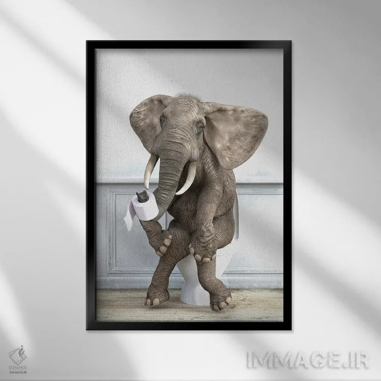 تابلو دکوراتیو فیل در دستشویی اثر جوفری فیلیپ - نمای قابدار مشکی