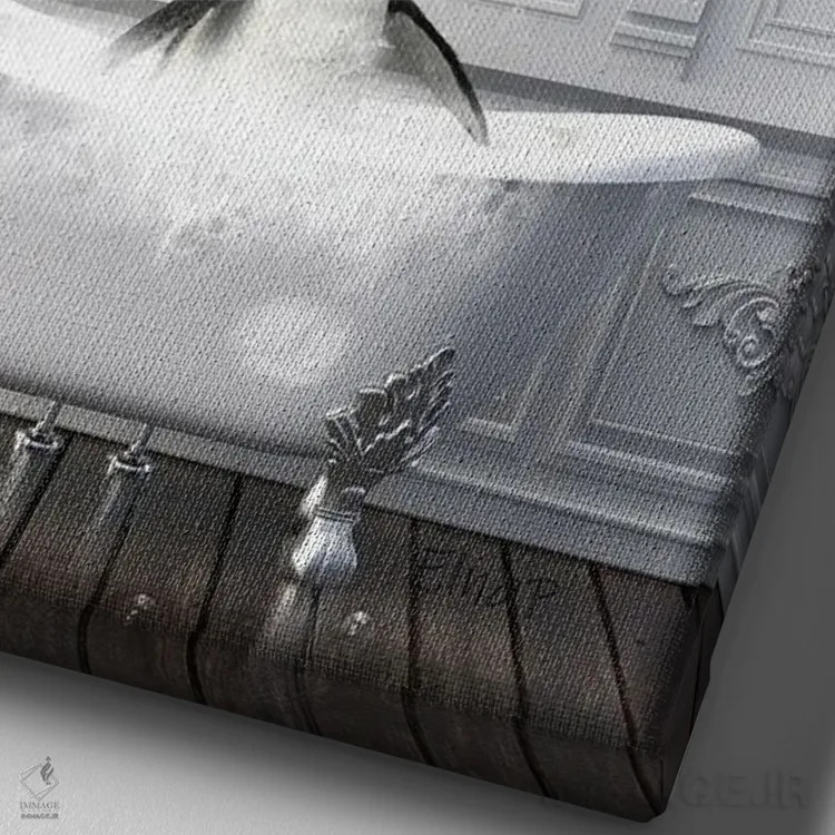 تابلو دکوراتیو خانواده پنگوئن آکروبات در حمام اثر جوفری فیلیپ - نمای نزدیک بافت بوم