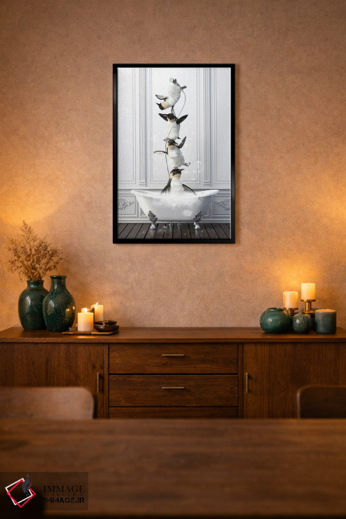 تابلو دکوراتیو خانواده پنگوئن آکروبات در حمام اثر جوفری فیلیپ - D2B