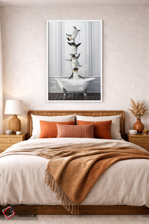 تابلو دکوراتیو خانواده پنگوئن آکروبات در حمام اثر جوفری فیلیپ - D3W