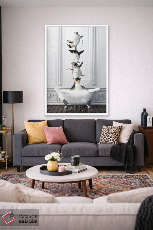 تابلو دکوراتیو خانواده پنگوئن آکروبات در حمام اثر جوفری فیلیپ - D1W