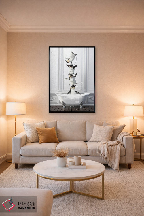 تابلو دکوراتیو خانواده پنگوئن آکروبات در حمام اثر جوفری فیلیپ - D5B