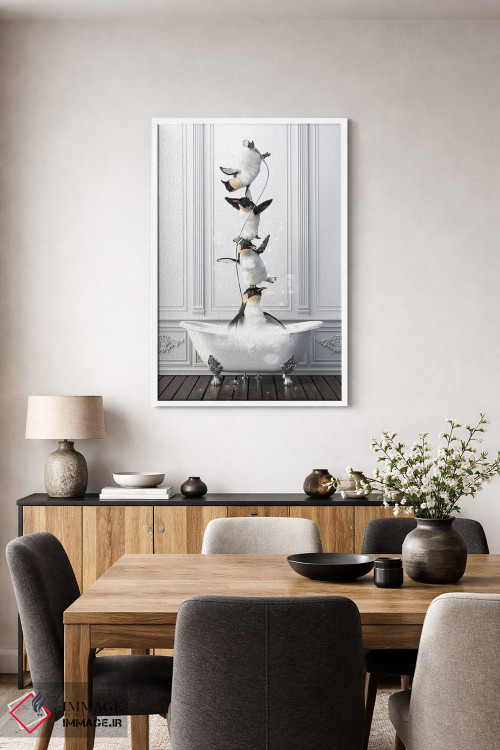 تابلو دکوراتیو خانواده پنگوئن آکروبات در حمام اثر جوفری فیلیپ - D4W