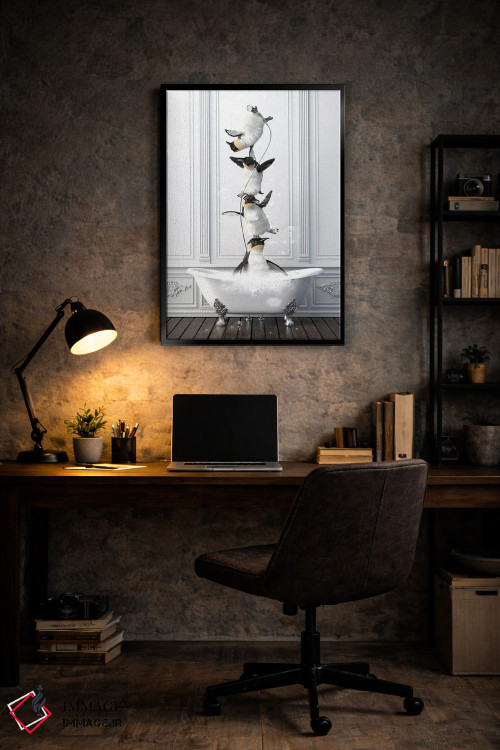 تابلو دکوراتیو خانواده پنگوئن آکروبات در حمام اثر جوفری فیلیپ - D6B