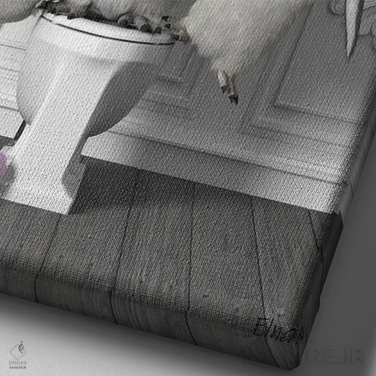 تابلو دکوراتیو پنگوئن های ژیمناست در دستشویی اثر جوفری فیلیپ - نمای نزدیک بافت بوم