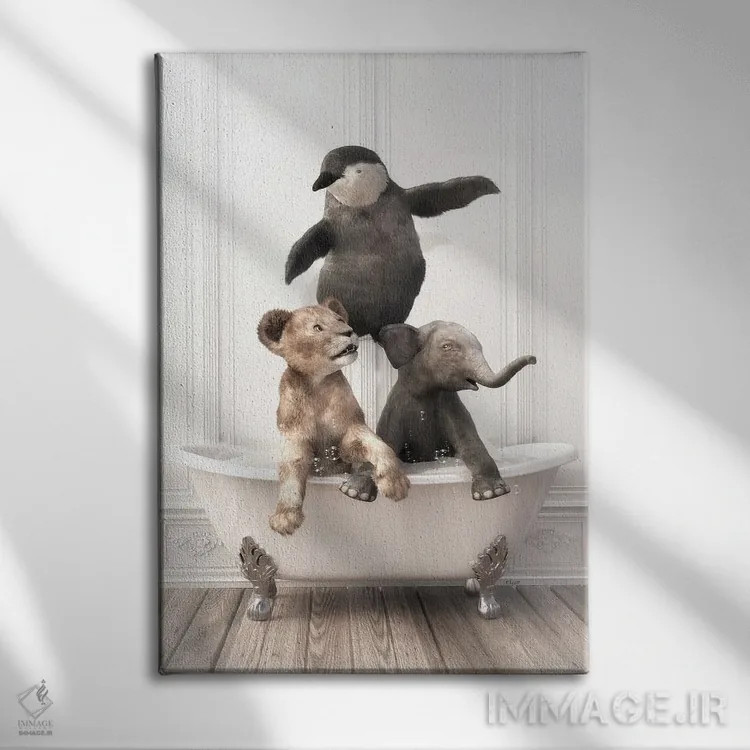 تابلو دکوراتیو حیوانات کوچک در وان حمام اثر جوفری فیلیپ - نمای روبهرو روی دیوار