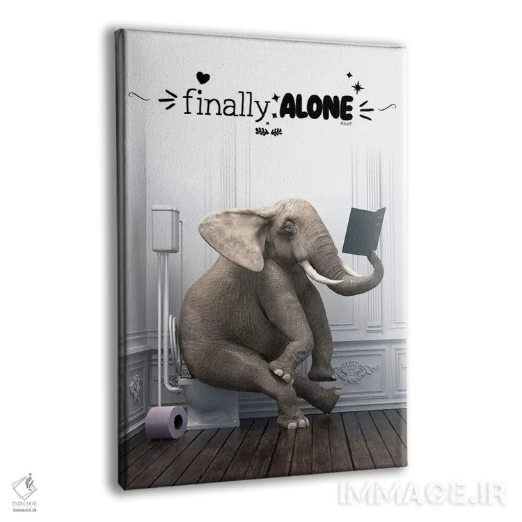 تابلو دکوراتیو فیل در دستشویی همراه با جمله انگیزشی اثر جوفری فیلیپ - نمای پرسپکتیو محصول