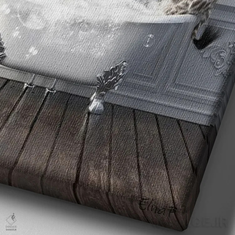 تابلو دکوراتیو پنگوئن بندباز اثر جوفری فیلیپ - نمای نزدیک بافت بوم