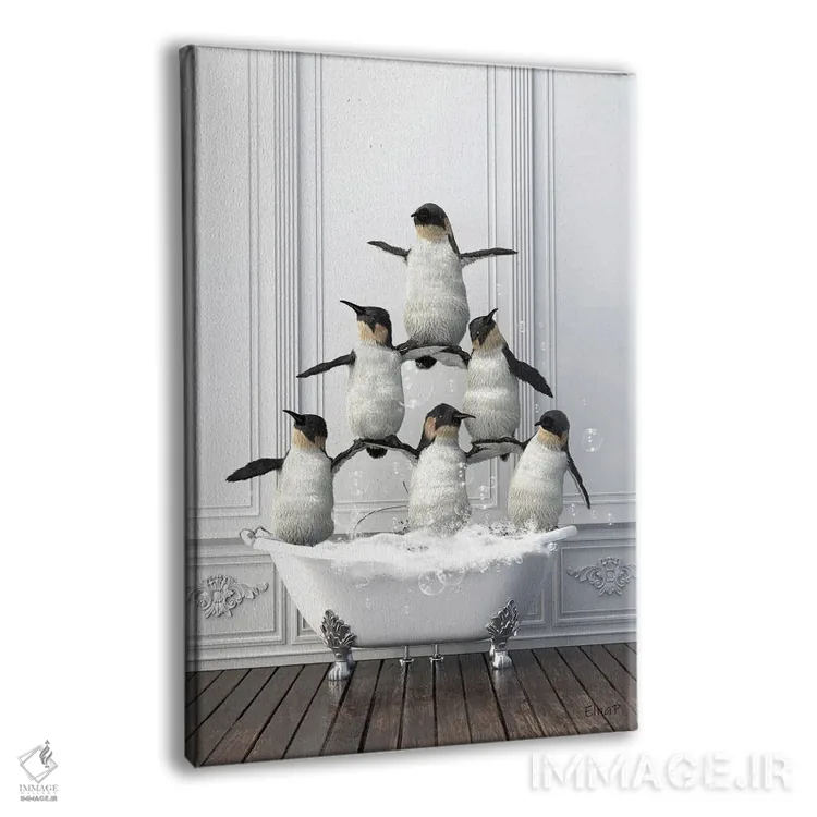 تابلو دکوراتیو پنگوئن های ژیمناست در حمام اثر جوفری فیلیپ - نمای پرسپکتیو محصول