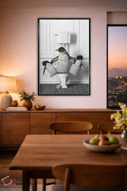 تابلو دکوراتیو پنگوئن های ژیمناست در دستشویی اثر جوفری فیلیپ - D3B