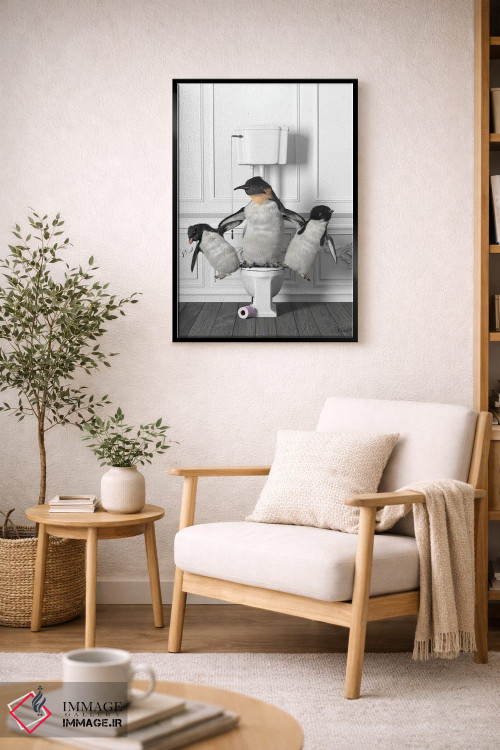 تابلو دکوراتیو پنگوئن های ژیمناست در دستشویی اثر جوفری فیلیپ - D2B