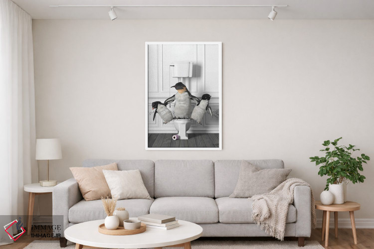 تابلو دکوراتیو پنگوئن های ژیمناست در دستشویی اثر جوفری فیلیپ - D4W