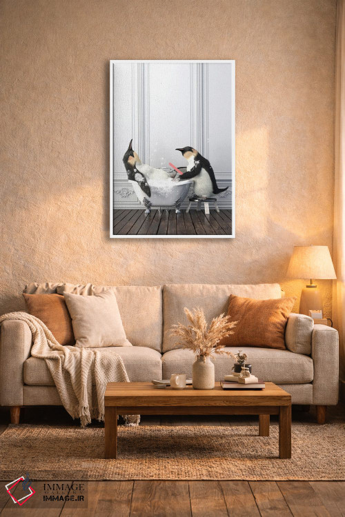 تابلو دکوراتیو پنگوئن در حال مانیکور ناخن در حمام اثر جوفری فیلیپ - D3W