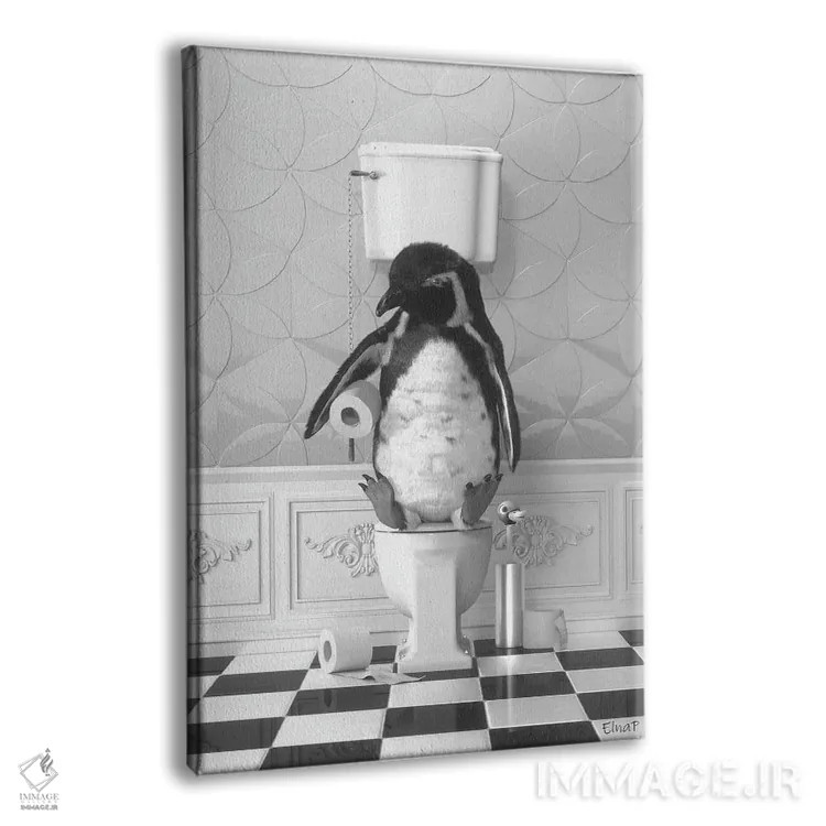 تابلو دکوراتیو پنگوئن روی دستشویی اثر جوفری فیلیپ - نمای پرسپکتیو محصول