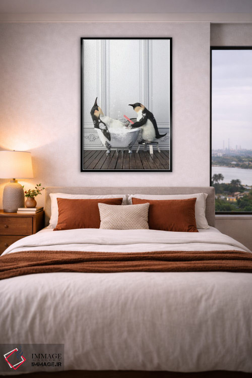 تابلو دکوراتیو پنگوئن در حال مانیکور ناخن در حمام اثر جوفری فیلیپ - D5B