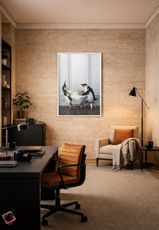 تابلو دکوراتیو پنگوئن در حال مانیکور ناخن در حمام اثر جوفری فیلیپ - D6W