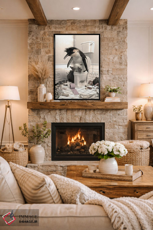 تابلو دکوراتیو پنگوئن نابود شده در دستشویی اثر جوفری فیلیپ - D3B