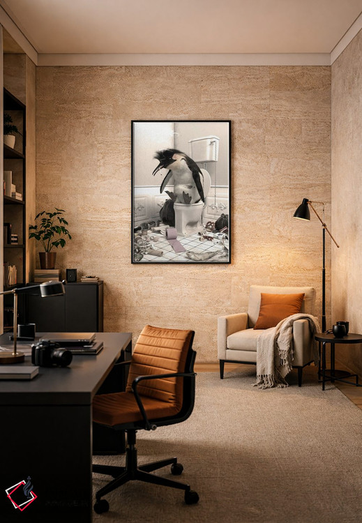 تابلو دکوراتیو پنگوئن نابود شده در دستشویی اثر جوفری فیلیپ - D6B